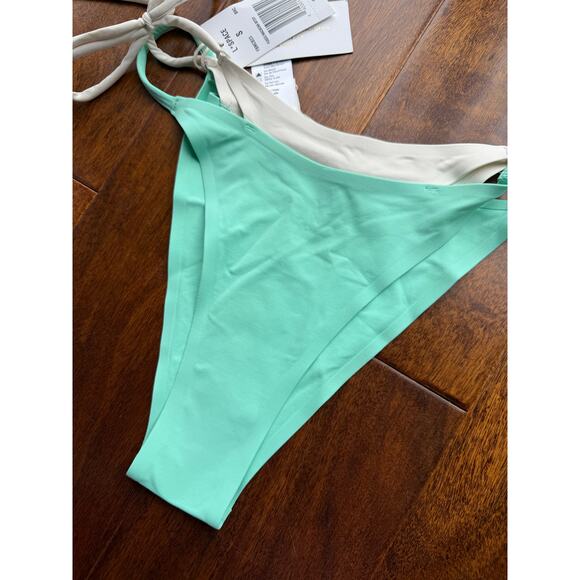 L*Space Mackena Bitsy Seam-Free Bikini Bottom- Bright Teal/Cream size Small - Picture 6 of 8